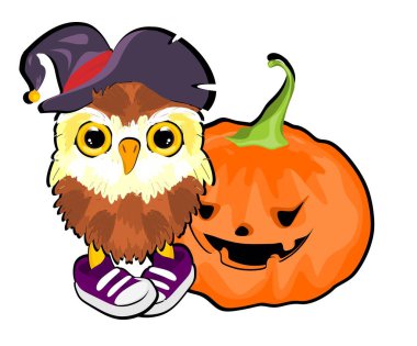 Baykuş şapkalı ve turuncu kabaklı.