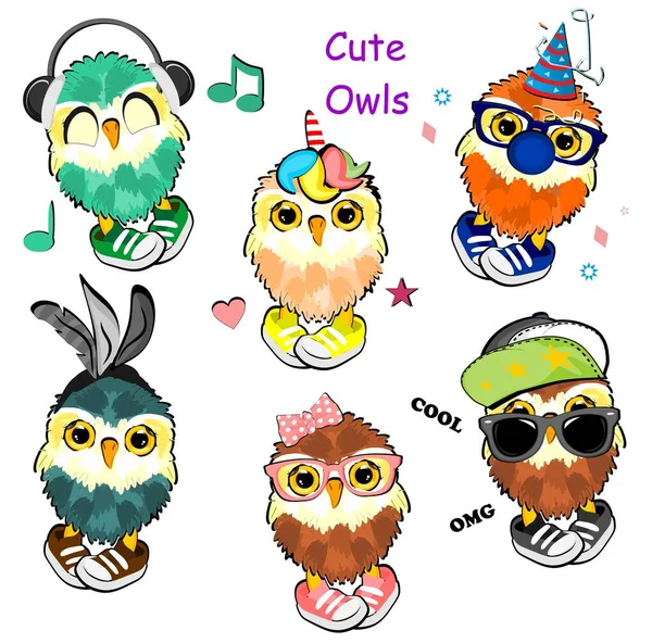 different and colorful cute owls