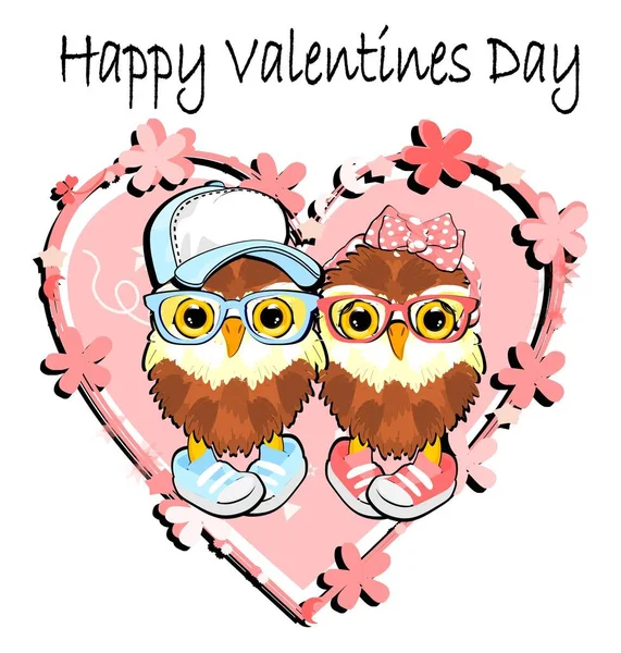 Happy Valentines day with cute owls