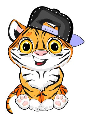 Mavi şapkalı gülümseyen kaplan çocuk.