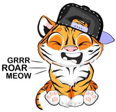 Şapkalı ve gözleri kapalı kaplan konuşuyor.