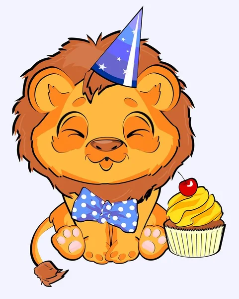 Geburtstagsfeier Und Löwe Mit Cupcake — Stockfoto