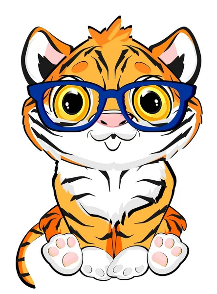 Orange Tiger Mit Blauer Brille — Stockfoto