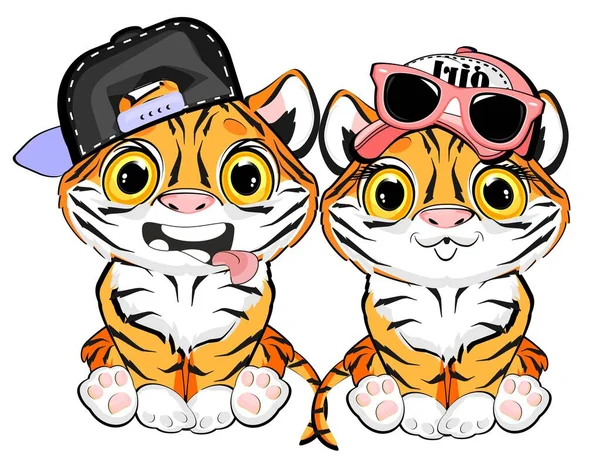 Couple Petits Tigres Drôles — Photo