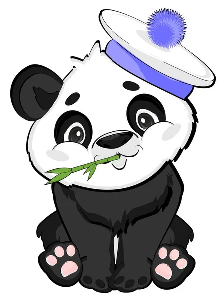 Panda Avec Chapeau Marin Avec Bambou — Photo