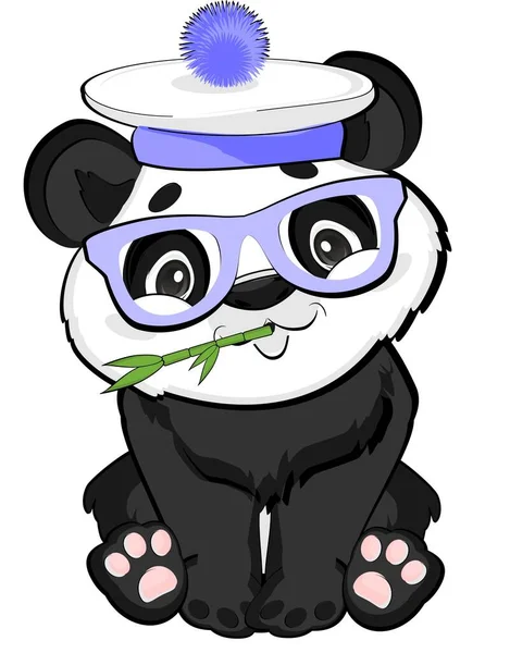 Panda Avec Chapeau Marin Lunettes — Photo