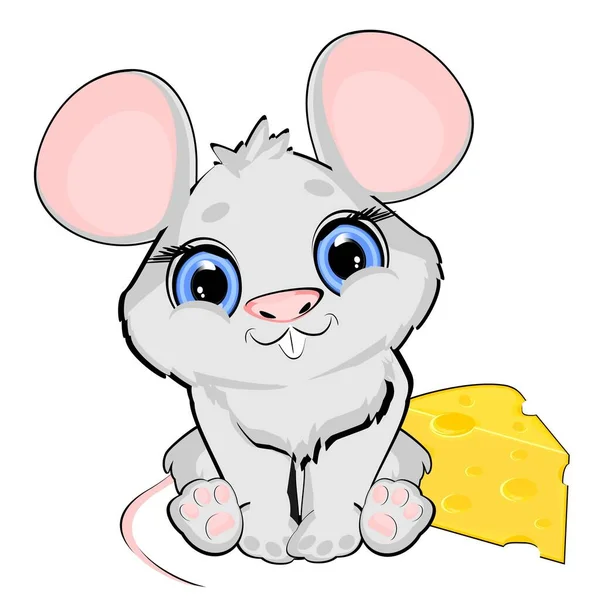 Šedá Myš Žlutý Sýr — Stock fotografie