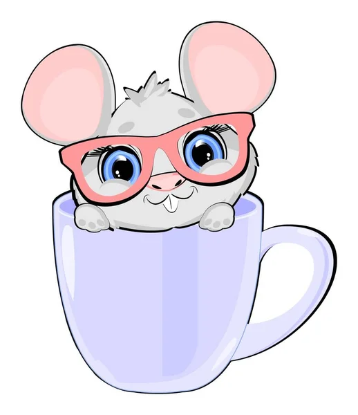 Baby Mouse Sit Blue Cup — стоковое фото