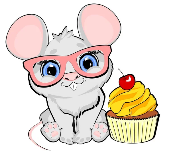 Kleine Maus Mit Leckerem Kuchen — Stockfoto