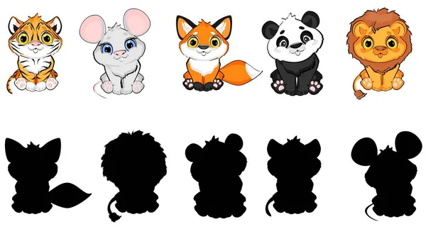 Cute Animals Black Shadows — 스톡 사진