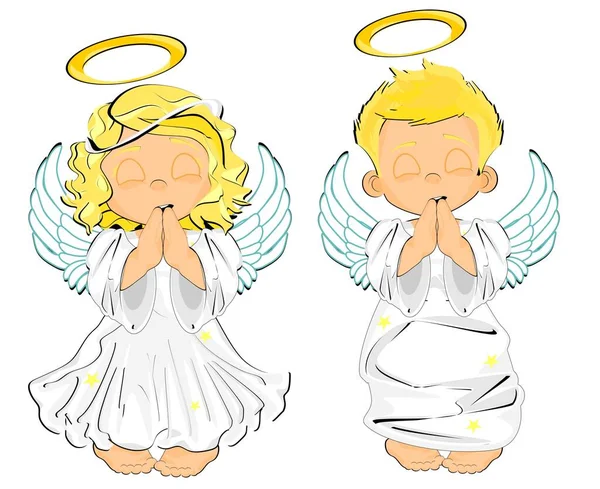 two angels stand and pray