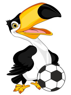 cute toucan cartoon with soccer ball