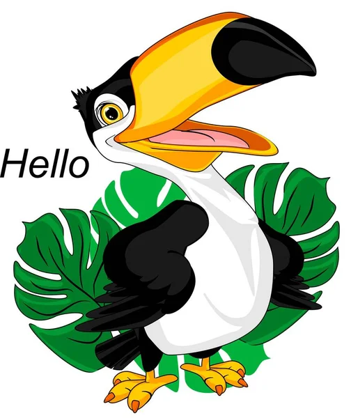 Cute Toucan Cartoon Green Leaves — Fotografia de Stock