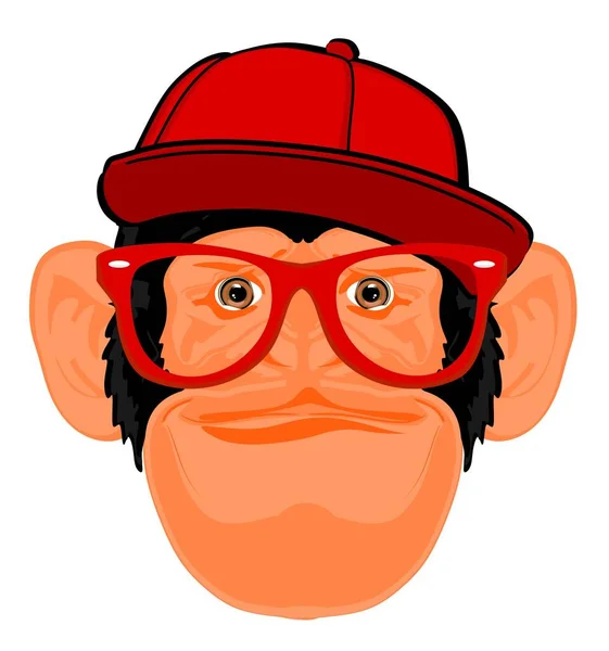 头戴红帽子戴眼镜的黑猩猩脸 免版税图库图片