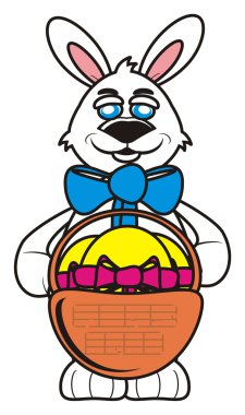 animal, isolated, toy, childhood, cartoon, fauna, rabbit, hare, bunny, easter, egg, basket, holiday, bow