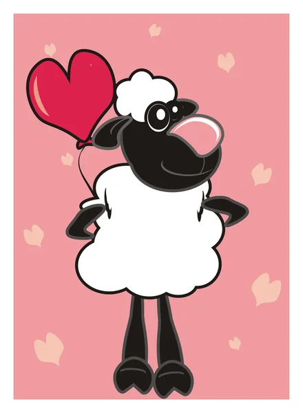 Animal, aislado, juguete, infancia, dibujos animados, fauna, cordero, oveja, amor, sentimientos, 14 de febrero, Corazón, San Valentín, un globo — Foto de Stock