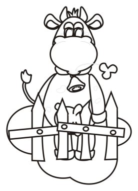 example, coloring, crayons, paint, animal, cartoon, isolated, toy, cow, bull, farm, milk, horns, hooves,
