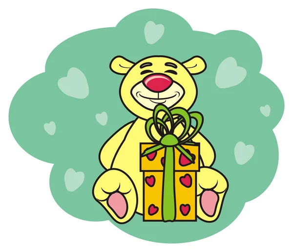 Box, ribbon, bow, animal, cartoon, isolated, toy, teddy bear, teddy, teddy bear, birthday, congratulations, gift, birthday party, celebration — Zdjęcie stockowe