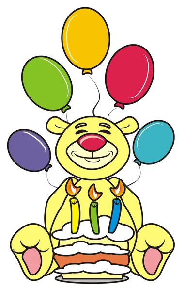 Tier, Karikatur, isoliert, Spielzeug, Teddybär, Teddybär, Teddybär, Urlaub, Hintergrund, Kuchen, Dessert, Backen, sladnok, Sahne, Kerzen, Geschenke, Geburtstag, Glückwünsche, Luftballons — Stockfoto