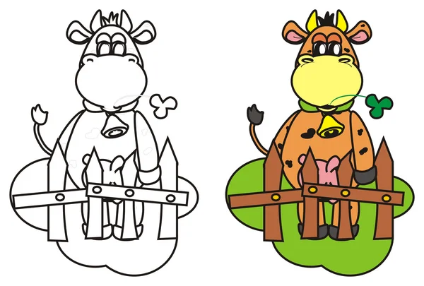 Example, coloring, crayons, paint, animal, cartoon, isolated, toy, cow, bull, farm, milk, horns, hooves, Stock Picture