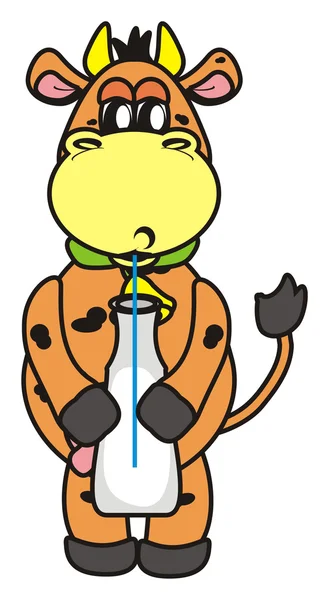 Animal, cartoon, isolated, toy, cow, bull, farm, milk, horns, hooves, bottle, tube, milk, thirst, liquid, beverage, drink Stock Picture