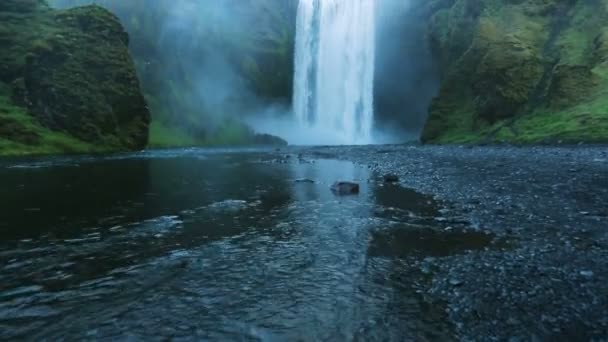 Pan Up of Big Powerful Waterfall — Stock Video