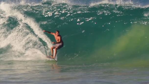 Surfers Shorebreak Barreled — Stock Video