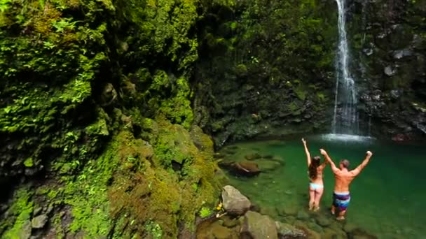 Hawaiian Waterfall Couple — Stock Video