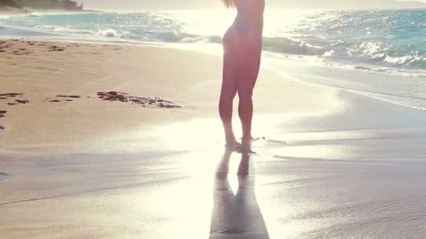 Mooie aantrekkelijke etnische vrouw in Bikini op het strand — Stockvideo