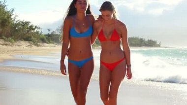 Sahilde yürüyüş güzel çekici genç bir kadın.