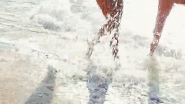 Sahilde yürüyüş güzel çekici genç bir kadın.