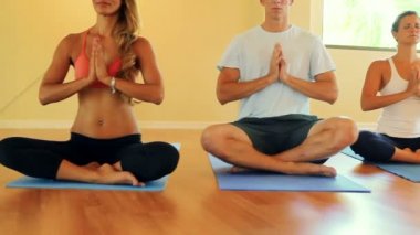 Grup rahatlatıcı ve Yoga yapıyor insan. Sağlık ve sağlıklı yaşam tarzı.