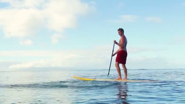 Happy Family Stand Up Paddling no Havaí . — Vídeo de Stock