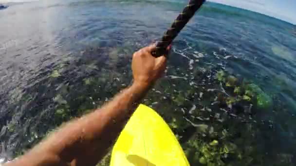 Pov 站起来夏威夷珊瑚礁的划水. — 图库视频影像