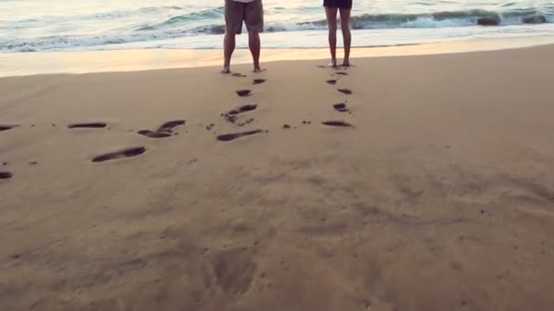 Casal apaixonado no amor na praia por do sol — Vídeo de Stock