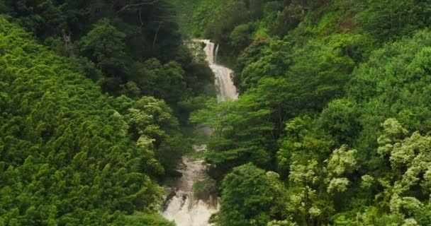 Flygfoto över fantastiska mäktiga vattenfall i tropisk djungel. — Stockvideo