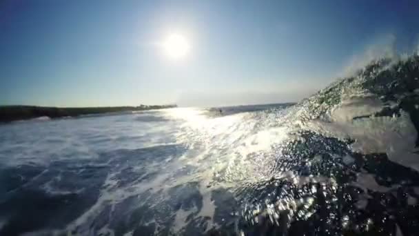 POV Man Surfing Ocean Wave, Slow Motion Me Sport HD — стоковое видео