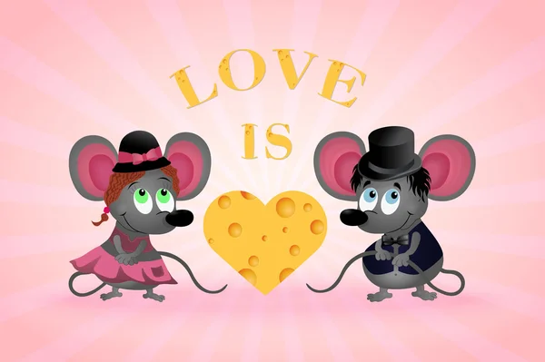 Rato de amor romântico para o queijo — Vetor de Stock