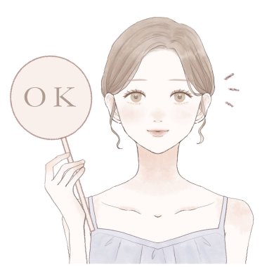It is a young woman who has a stick written OK.