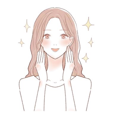 It is the front and bust-up of a young woman who is doing skin care.