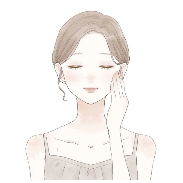 Front Bust Young Woman Who Doing Skin Care — 스톡 벡터