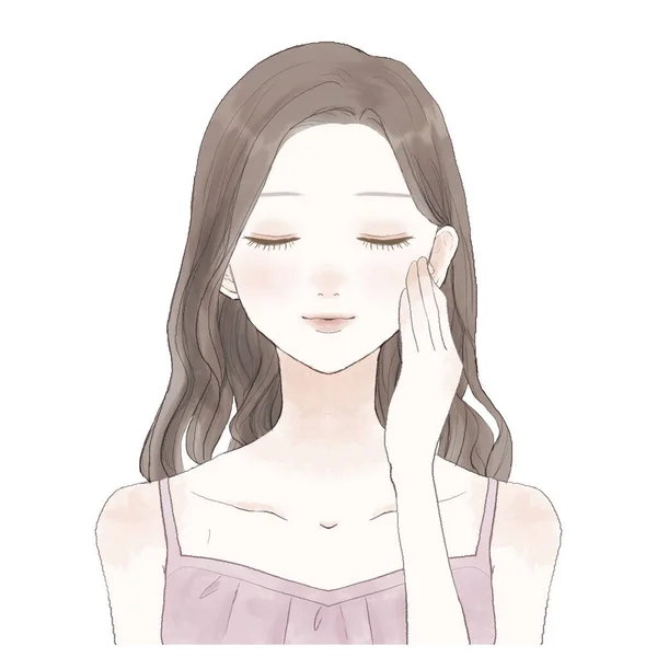 Front Bust Young Woman Who Doing Skin Care — Stockvector