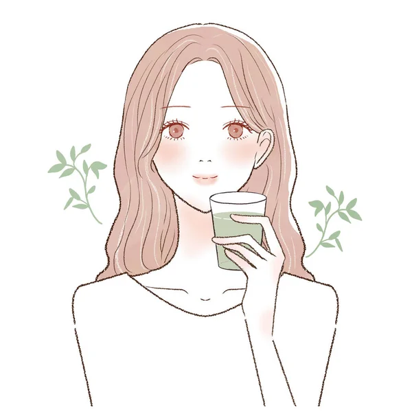 Woman Who Drinks Cold Tea Glass — ストックベクタ