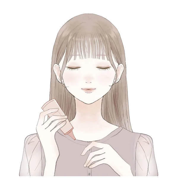 Young Woman Who Applying Hand Cream — Stok Vektör