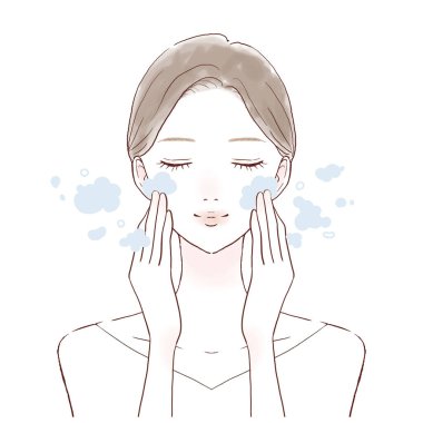 It is a woman who cleanses and cleanses the face.