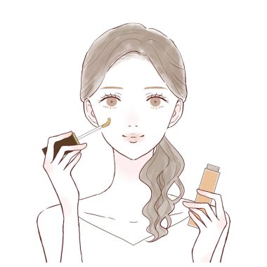 Young woman holding concealer in one hand.