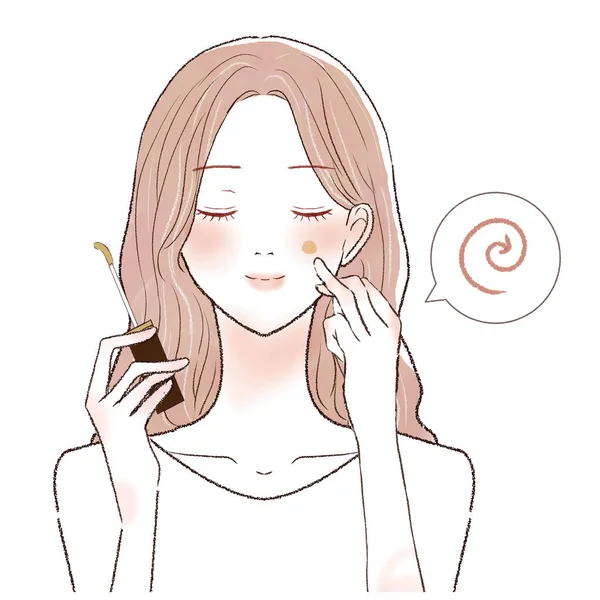 Woman Who Paints Concealer Face Blends Fingers — Stock vektor