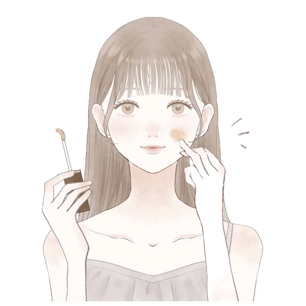 Woman Who Paints Concealer Face — Stok Vektör