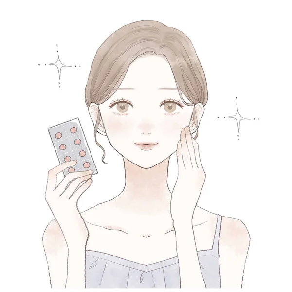 Woman Tablet Type Supplement — ストックベクタ