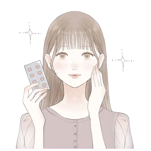 Woman Tablet Type Supplement — ストックベクタ